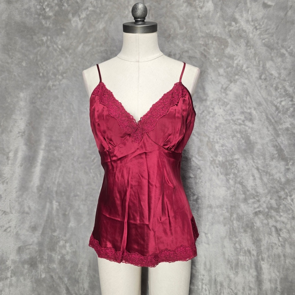Spiegel Silk Cami Top Women 12 Red V-Neck Romantic Victorian Regency Romantic